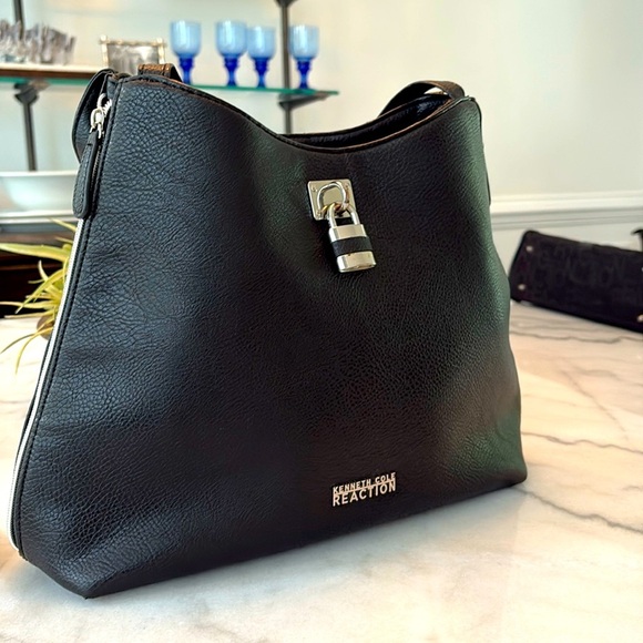 Kenneth Cole Reaction Black Pebbled Leather Tote - Picture 1 of 12